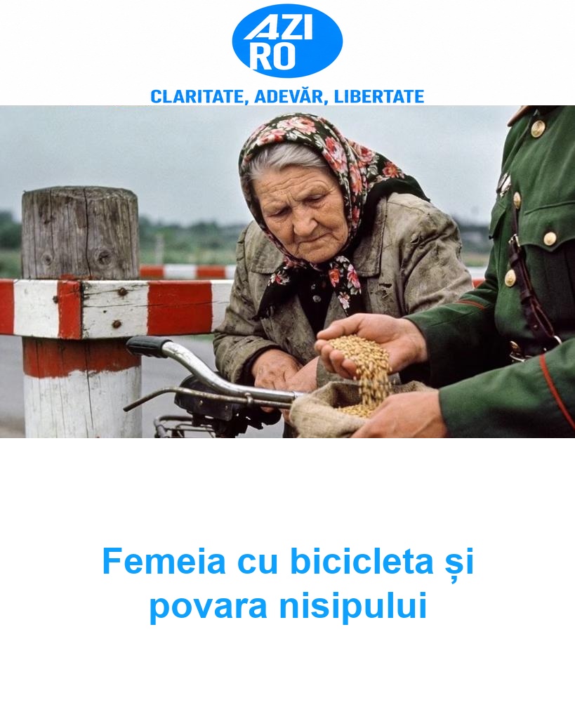 Femeia cu bicicleta și povara nisipului