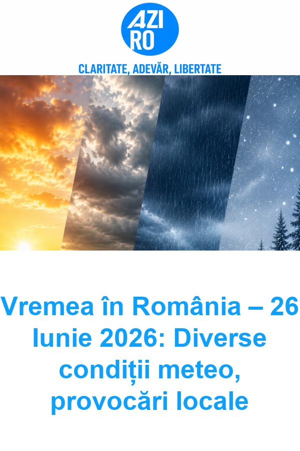 Vremea în România – 26 Iunie 2026: Diverse condiții meteo, provocări locale