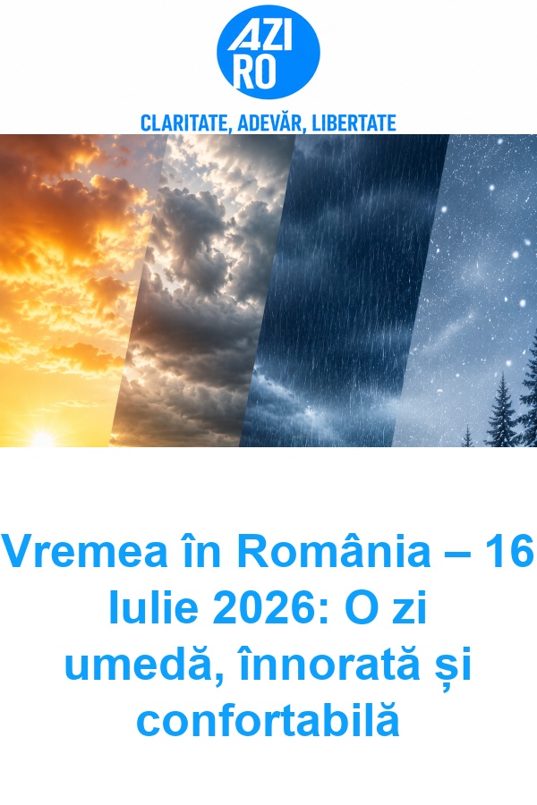 Vremea în România – 16 Iulie 2026: O zi umedă, înnorată și confortabilă