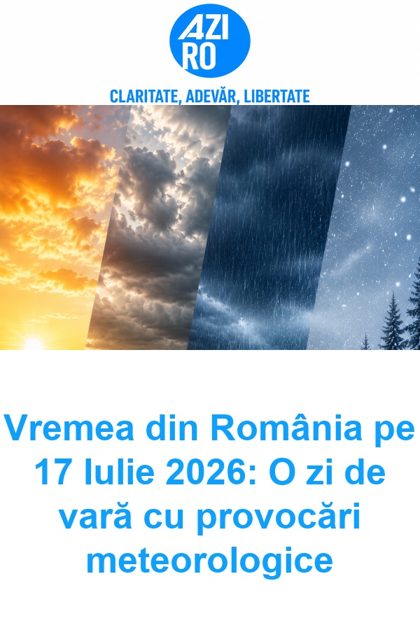Vremea din România pe 17 Iulie 2026: O zi de vară cu provocări meteorologice