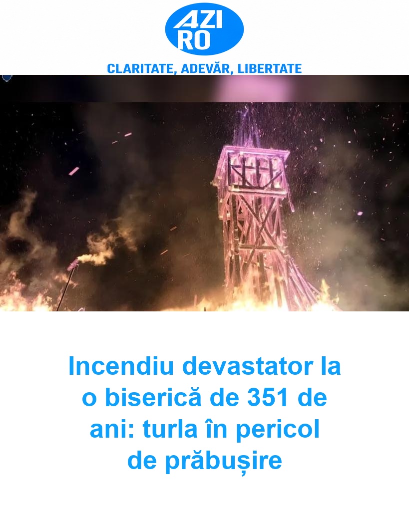 Incendiu devastator la o biserică de 351 de ani: turla în pericol de prăbușire