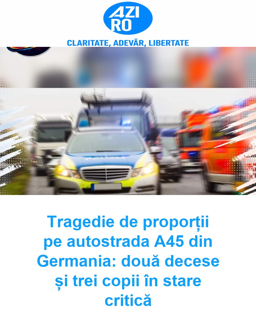 Tragedie de proporții pe autostrada A45 din Germania: două decese și trei copii în stare critică