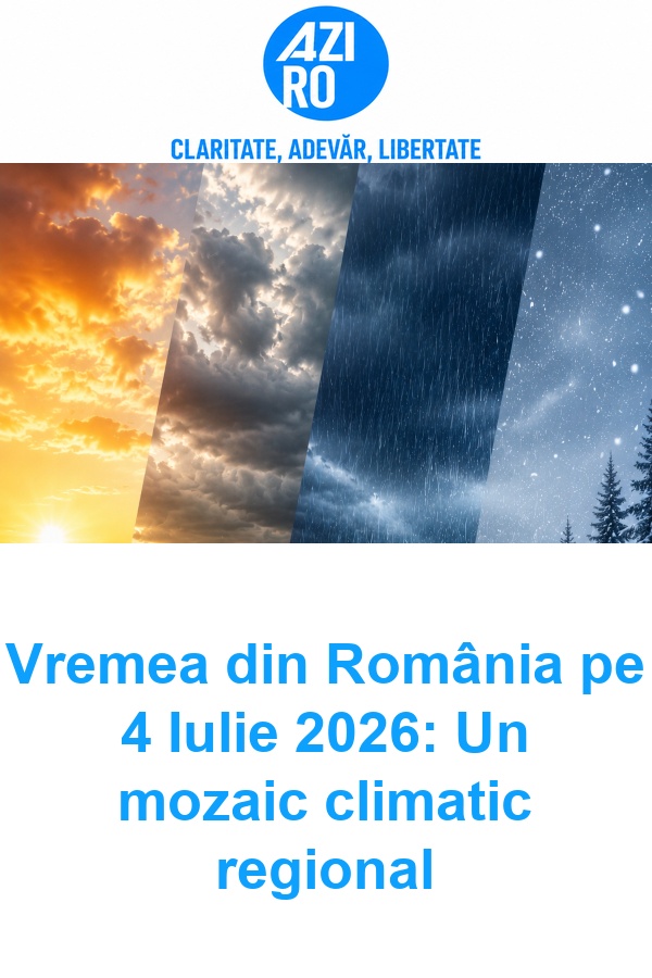 Vremea din România pe 4 Iulie 2026: Un mozaic climatic regional