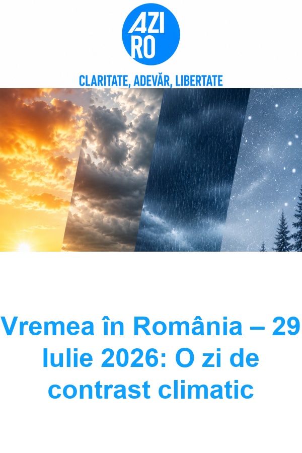 Vremea în România – 29 Iulie 2026: O zi de contrast climatic