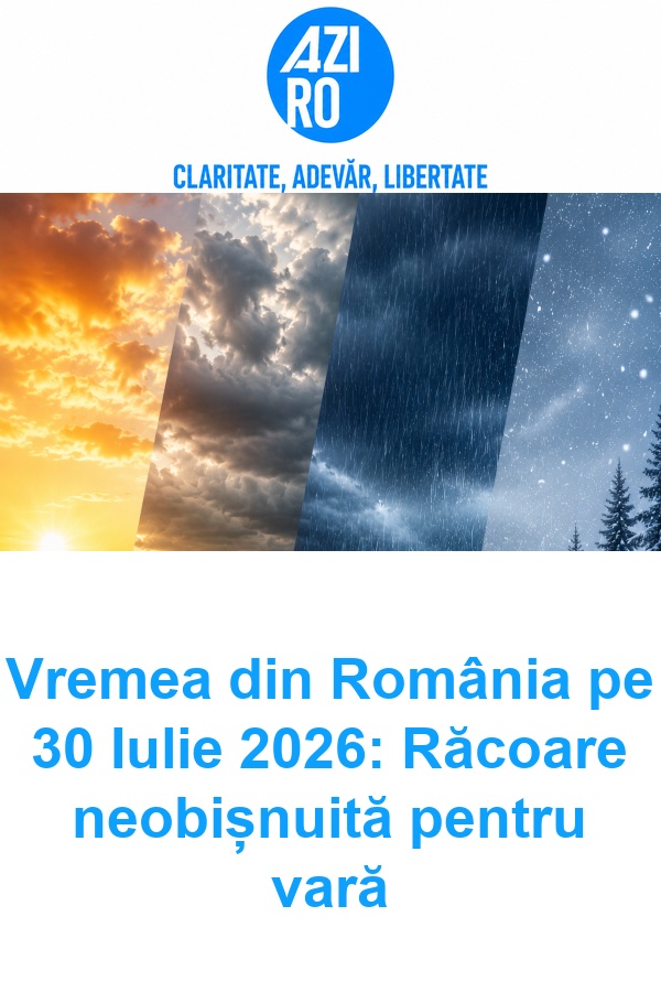 Vremea din România pe 30 Iulie 2026: Răcoare neobișnuită pentru vară
