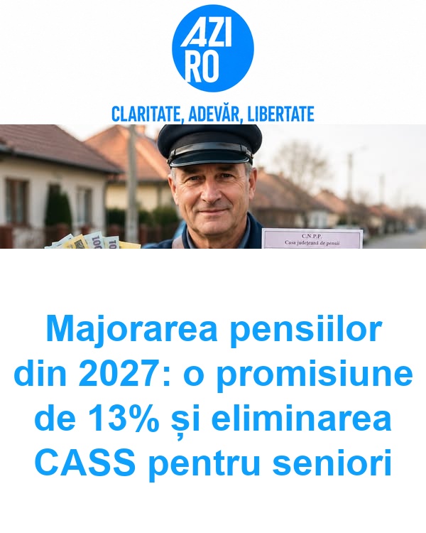 Majorarea pensiilor din 2027: o promisiune de 13% și eliminarea CASS pentru seniori