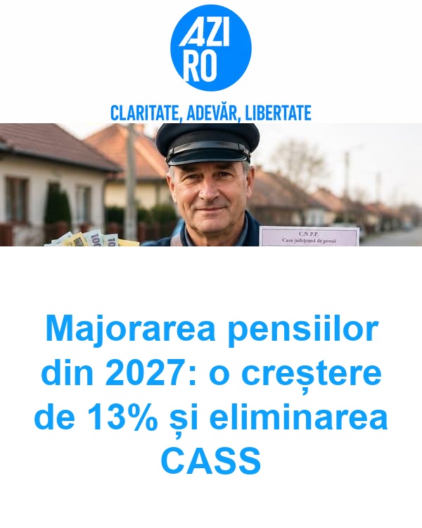 Majorarea pensiilor din 2027: o creștere de 13% și eliminarea CASS